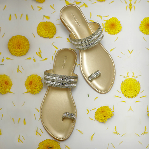 Vishudh - Gold-Toned Embellished One-Toe Flats for Women