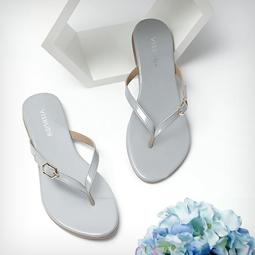 Vishudh - Grey Embellished Open-Toe Flats for Women