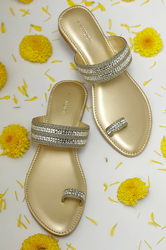 Vishudh - Gold-Toned Embellished One-Toe Flats for Women