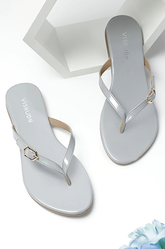 Vishudh - Grey Embellished Open-Toe Flats for Women